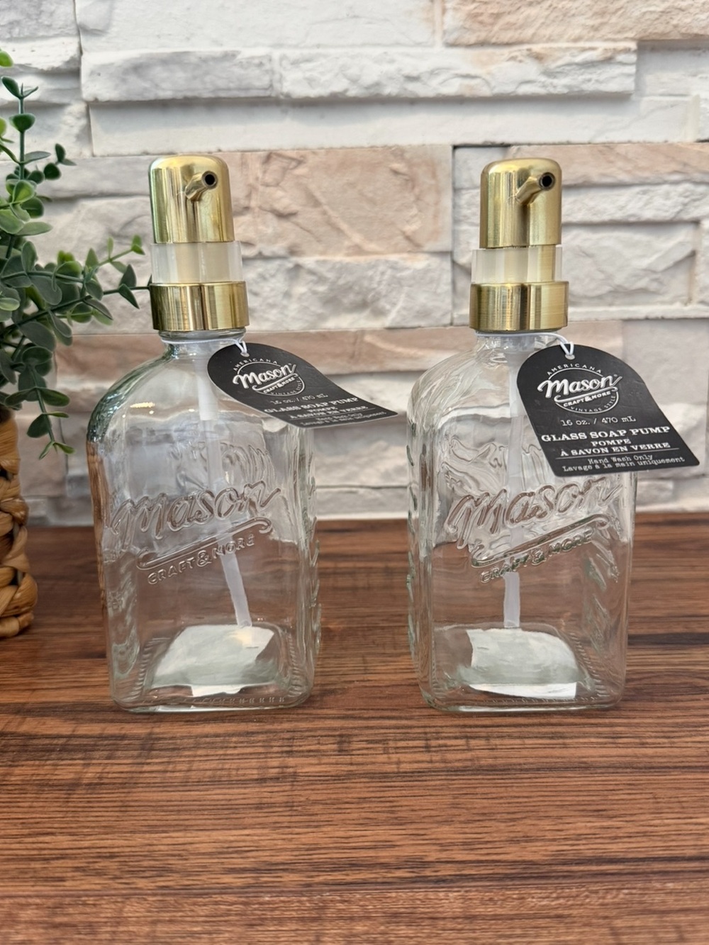 🆕 Set of 2 | Mason Glass Soap Dispensers With Gold Pumps!